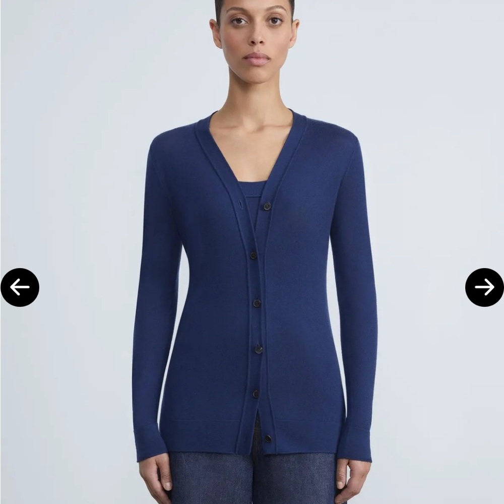 Lafayette 148 New York Navy Fine Gauge Cashmere V-Neck Cardigan